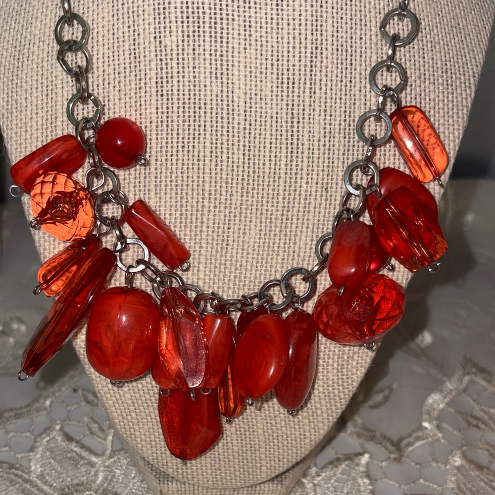Vibrant Red Statement Necklace - Picture 2 of 6